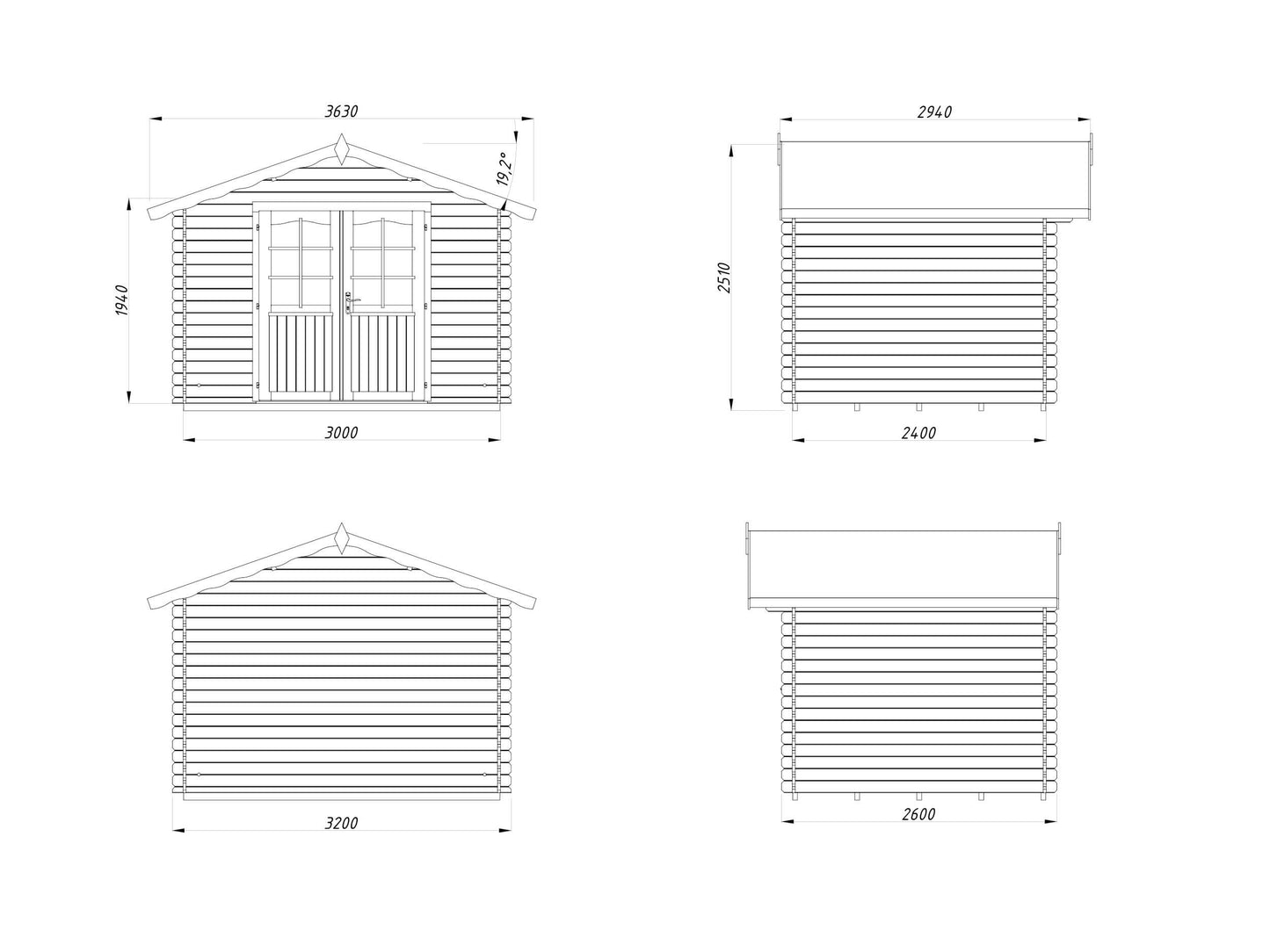 Madrid 3.2 x 2.6m Log Cabin