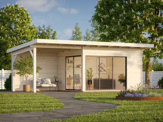 Mahon 6.9 x 3.0m Log Cabin w 3.0m pavilion