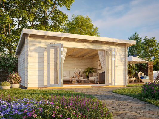 Antigua 5.5 x 4.0m Log Cabin - Aluminium Sliding Doors