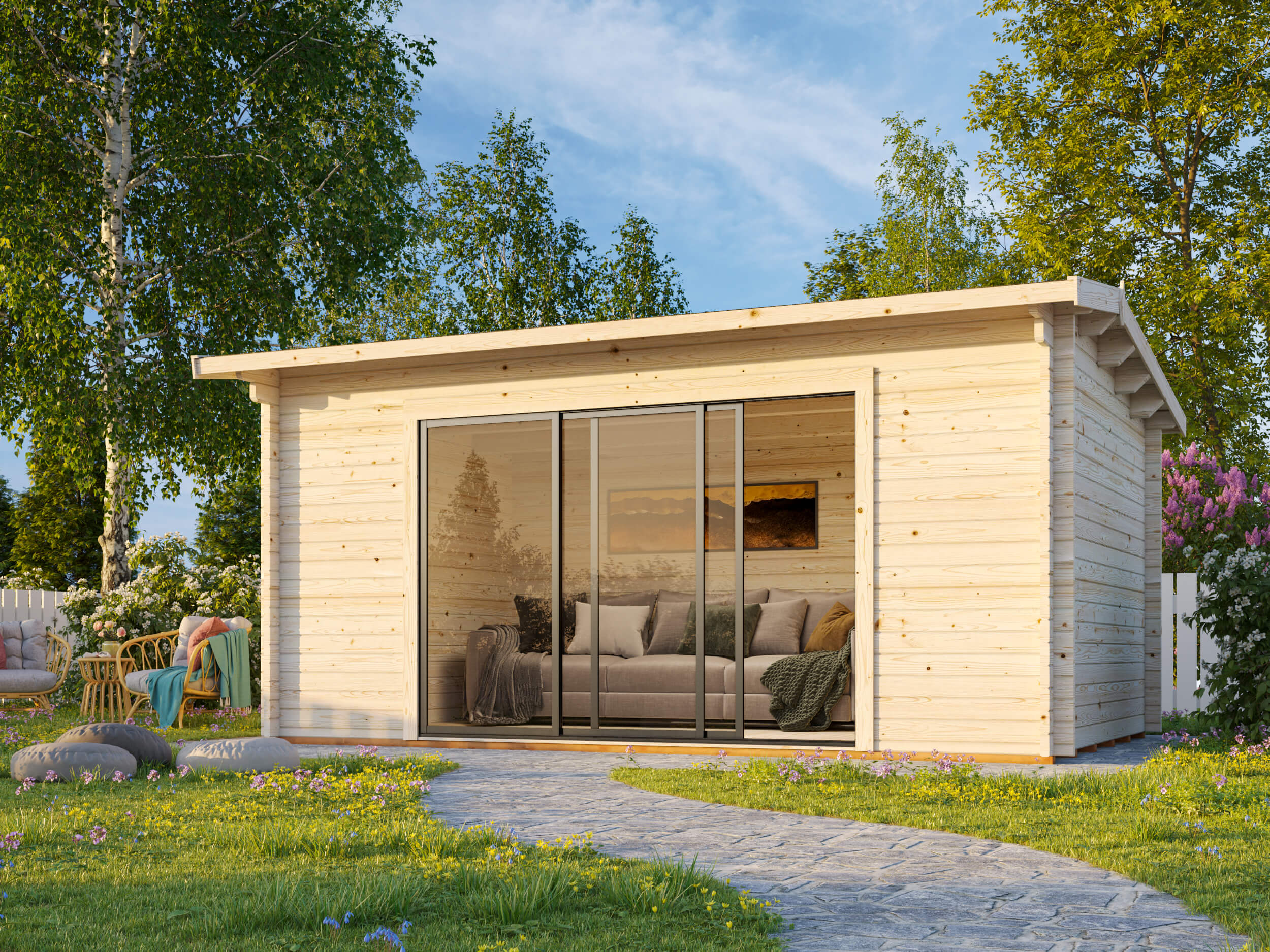 Ines Log Cabin 3.2x5m | Sliding Doors | Log Cabin Store UK – Log Cabin ...