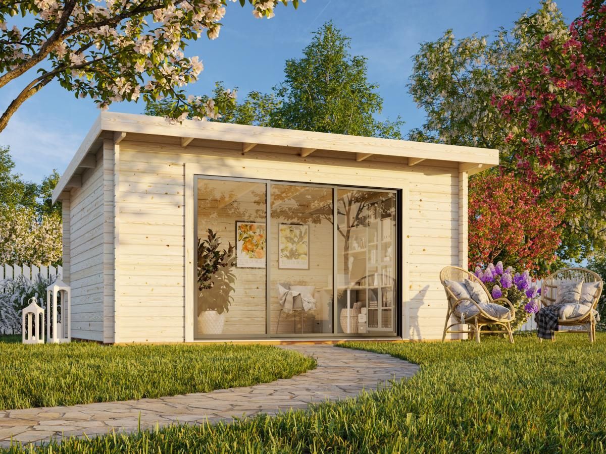 Prague 4.5x3.3m Log Cabin - Aluminium Sliding Doors