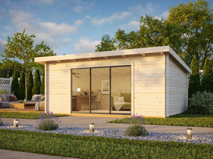 Antigua 5.5 x 4.0m Log Cabin - Aluminium Sliding Doors