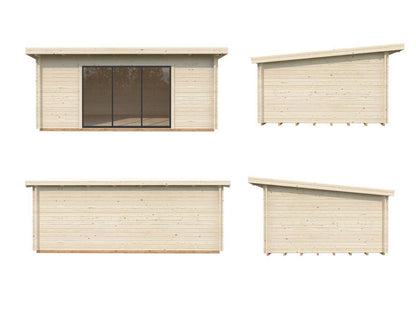 Antigua 5.5 x 4.0m Log Cabin - Aluminium Sliding Doors