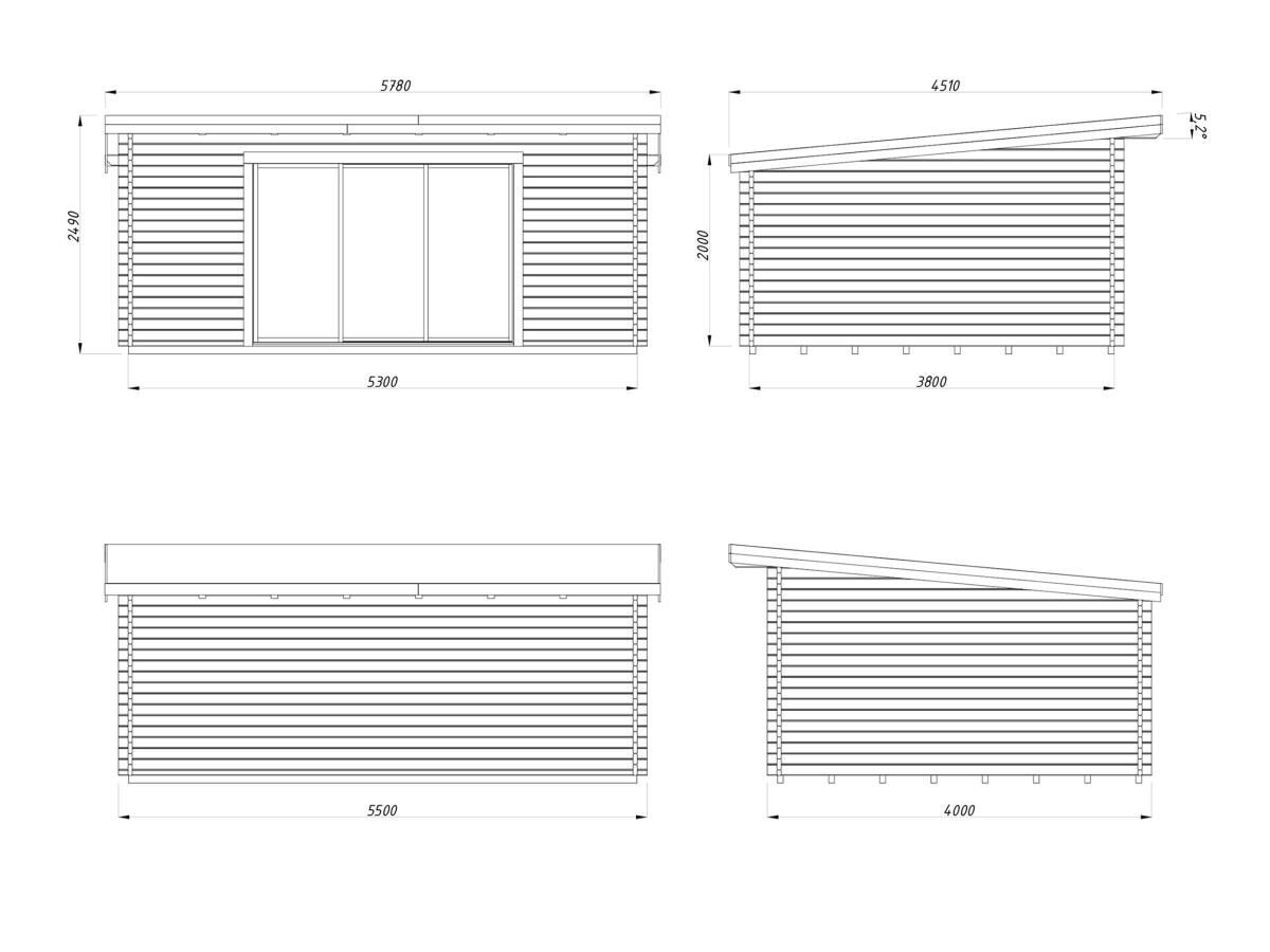 Antigua 5.5 x 4.0m Log Cabin - Aluminium Sliding Doors